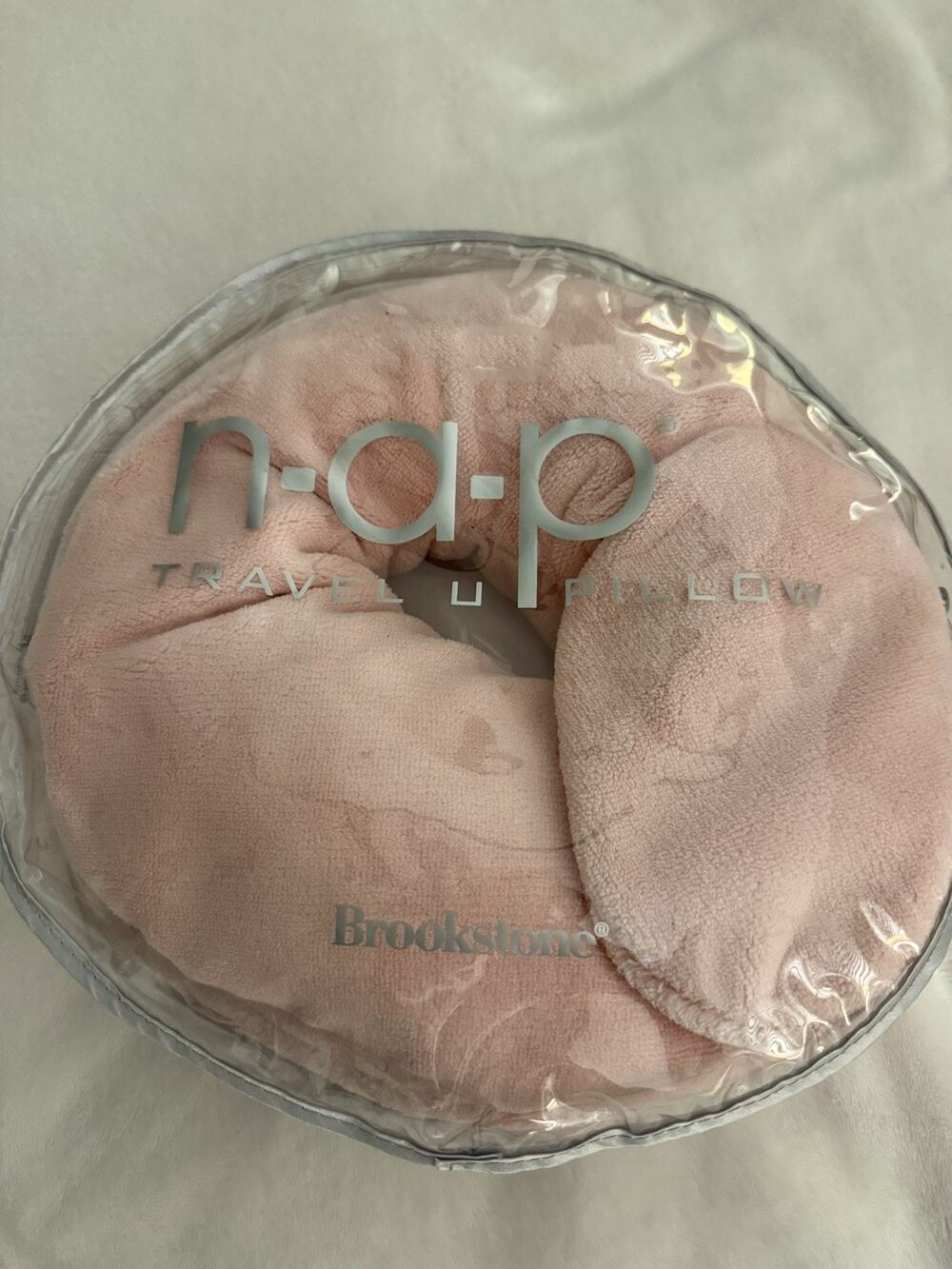 Brookstone n.a.p U Travel Pillow Pink Memory Foam Neck Support New In Package